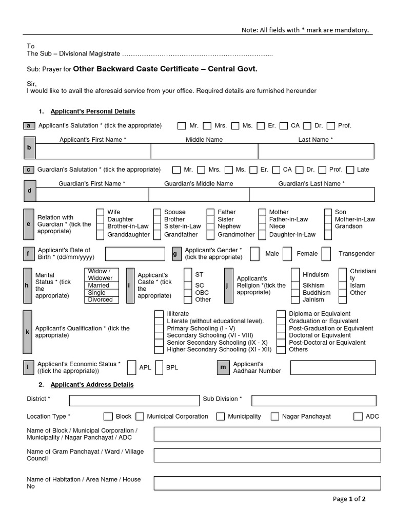 OBC Certificate Application Form Guide | PDF