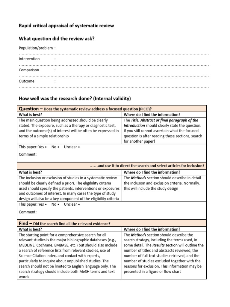 FAITH- Rapid critical appraisal of SR | PDF