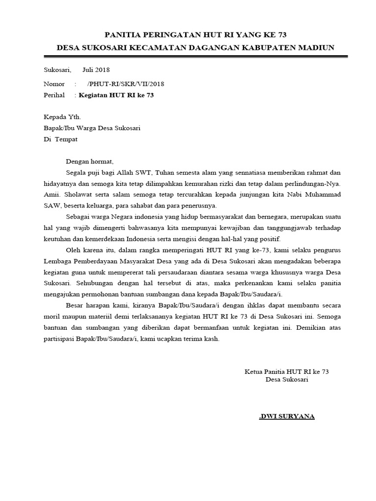 Proposal kegiatan hut ri ke 73 tahun pdf