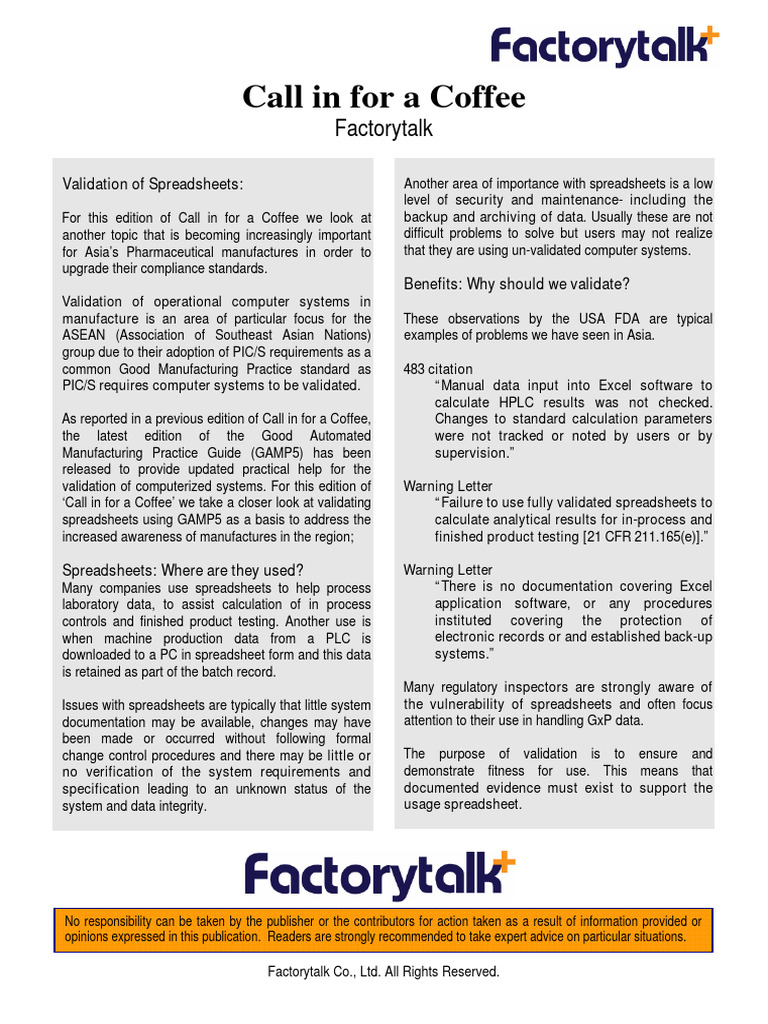 Factorytalk Validation of Spreadsheets | PDF