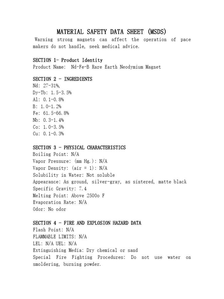 Nam Châm N54 MSDS | PDF