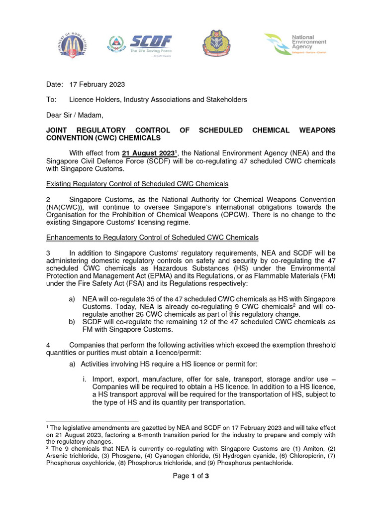 Co-Regulation of Scheduled CWC Chemicals | PDF