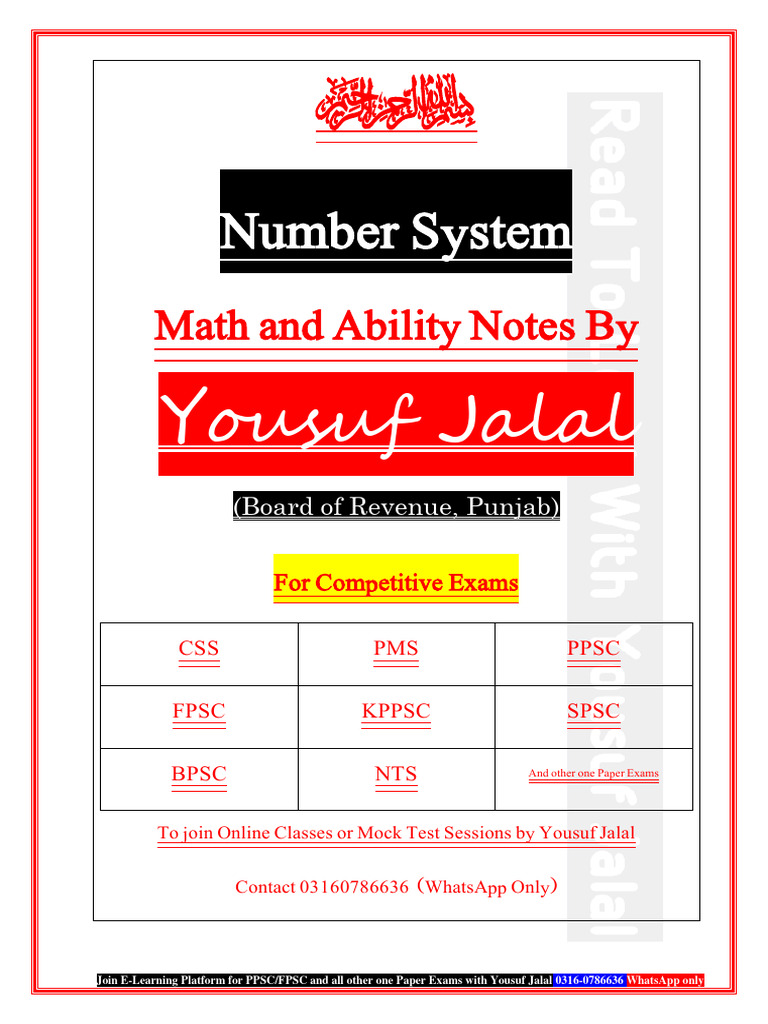 1 number system notes by yousuf jalal pdf integer mathematics