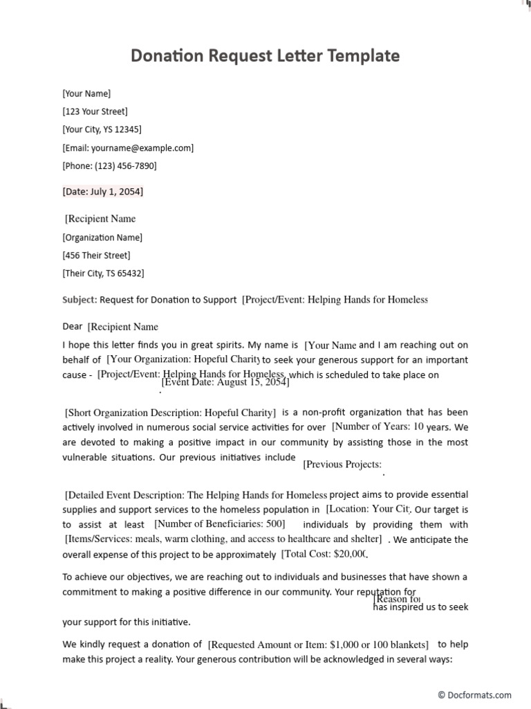 Donation Request Letter Template - Word | PDF | Homelessness