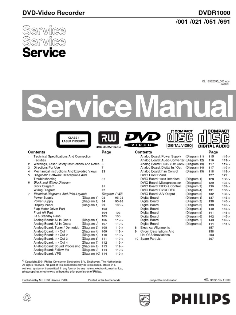 DVD-Videorecorder DVDR 1000 Service Manual | PDF | Distortion | Dvd