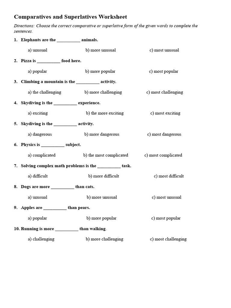 Comparatives and Superlatives Worksheet | PDF