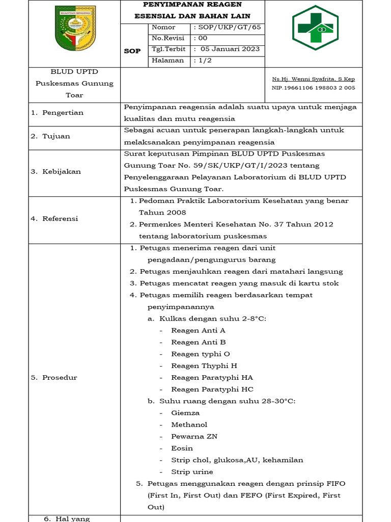 Prosedur Penyimpanan Reagen Laboratorium | PDF