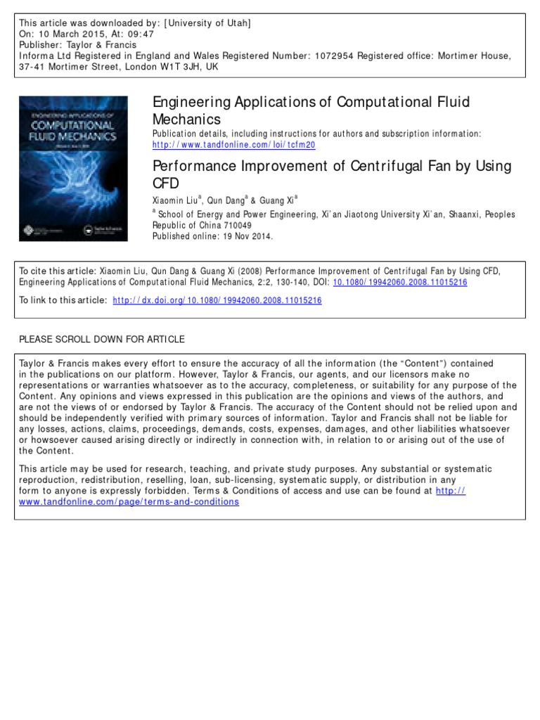 CFD-Based Centrifugal Fan Optimization | PDF | Fluid Dynamics | Navier ...