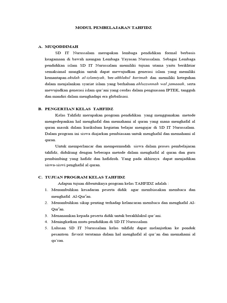 Modul pembelajaran tahfiz semester 1 201 pdf