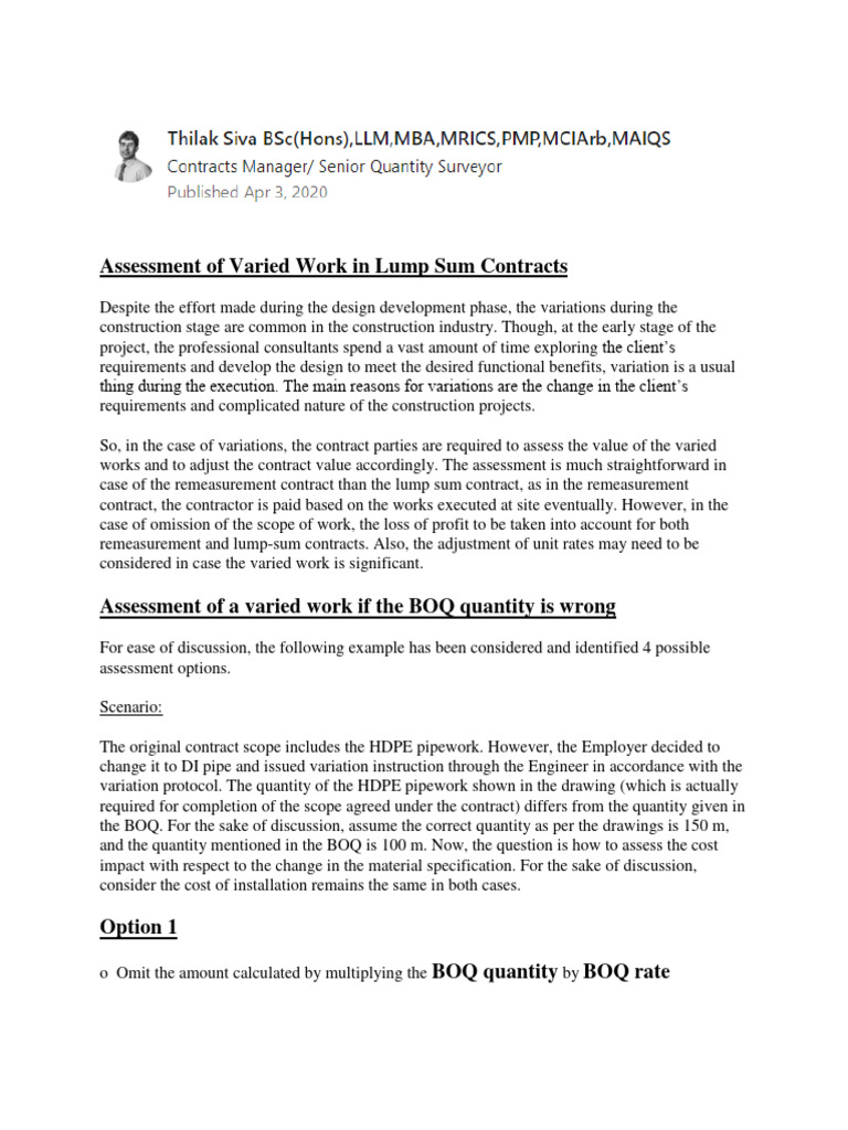 Fixed Price Lump Sum Contracts