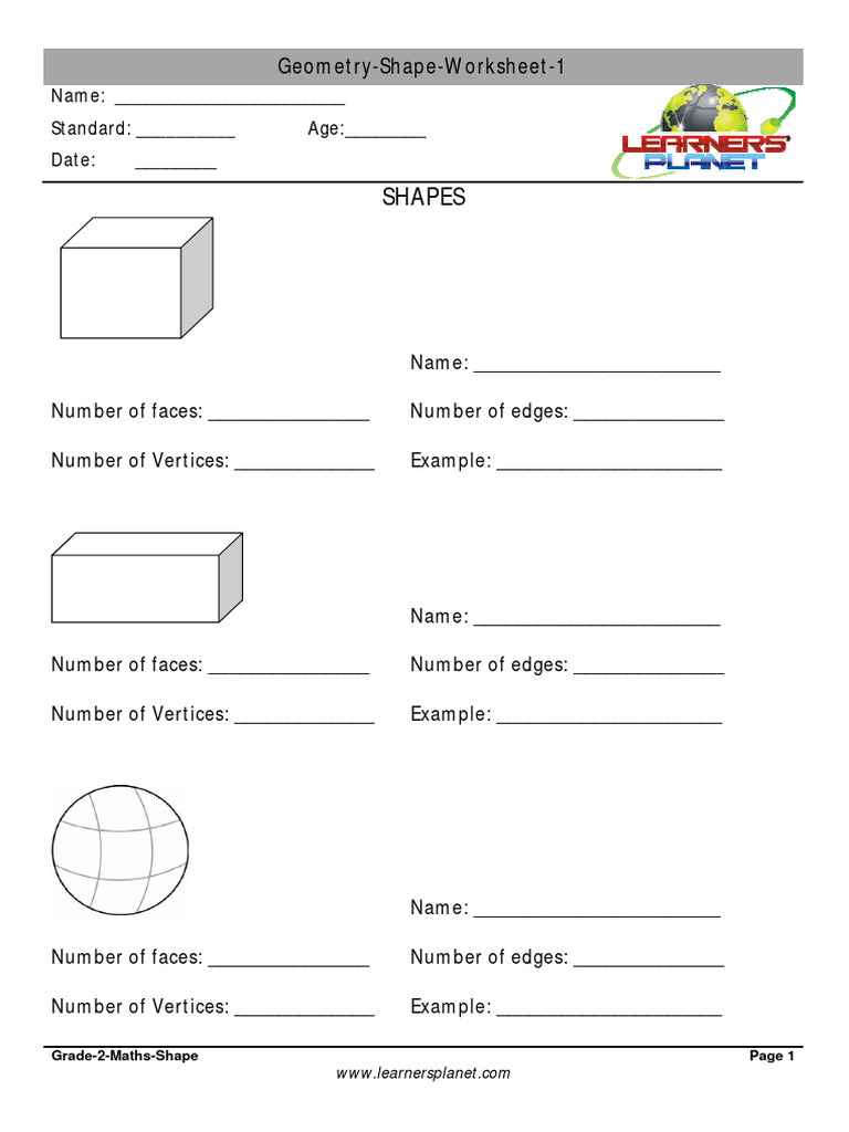 Grade 2 Geometry Shapes Worksheet | PDF | Vertex (Geometry ...