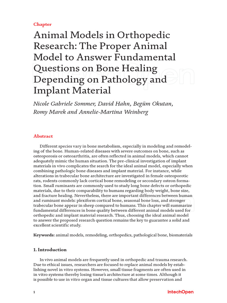 Animal Models in Orthopedic Research: The Proper Animal Model To Answer ...