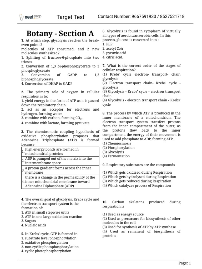 Target Test Pari PDF Cellular Respiration Diet & Nutrition