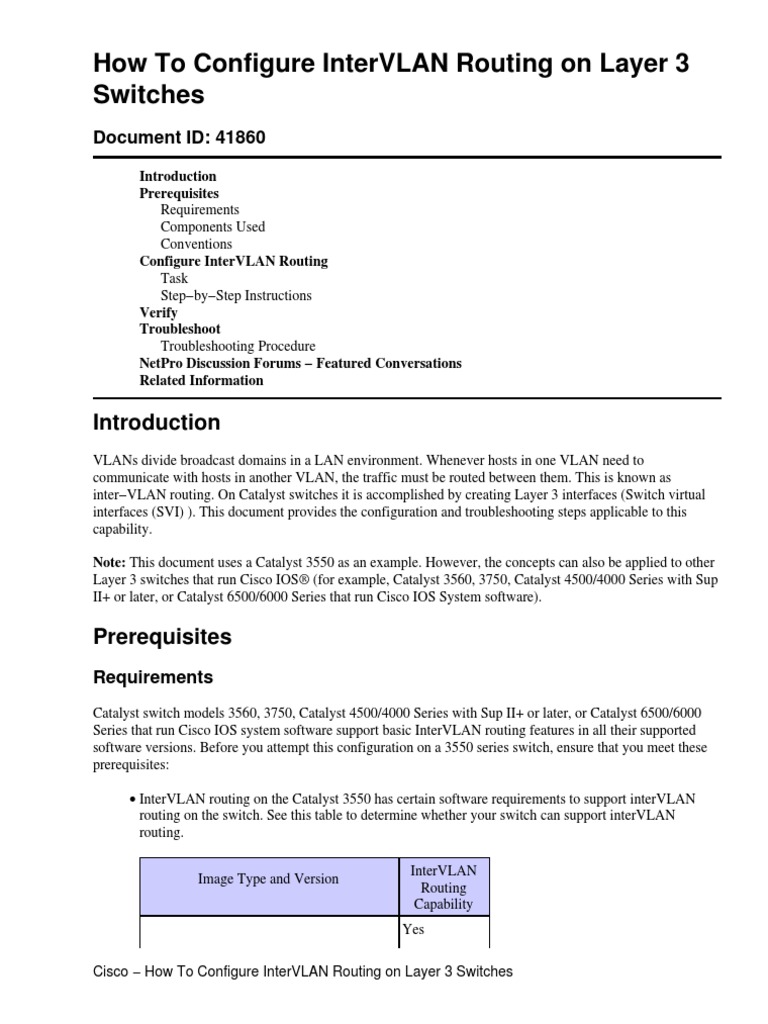 InterVLAN Routing on Layer 3 Switches | PDF | Network Switch | Router ...