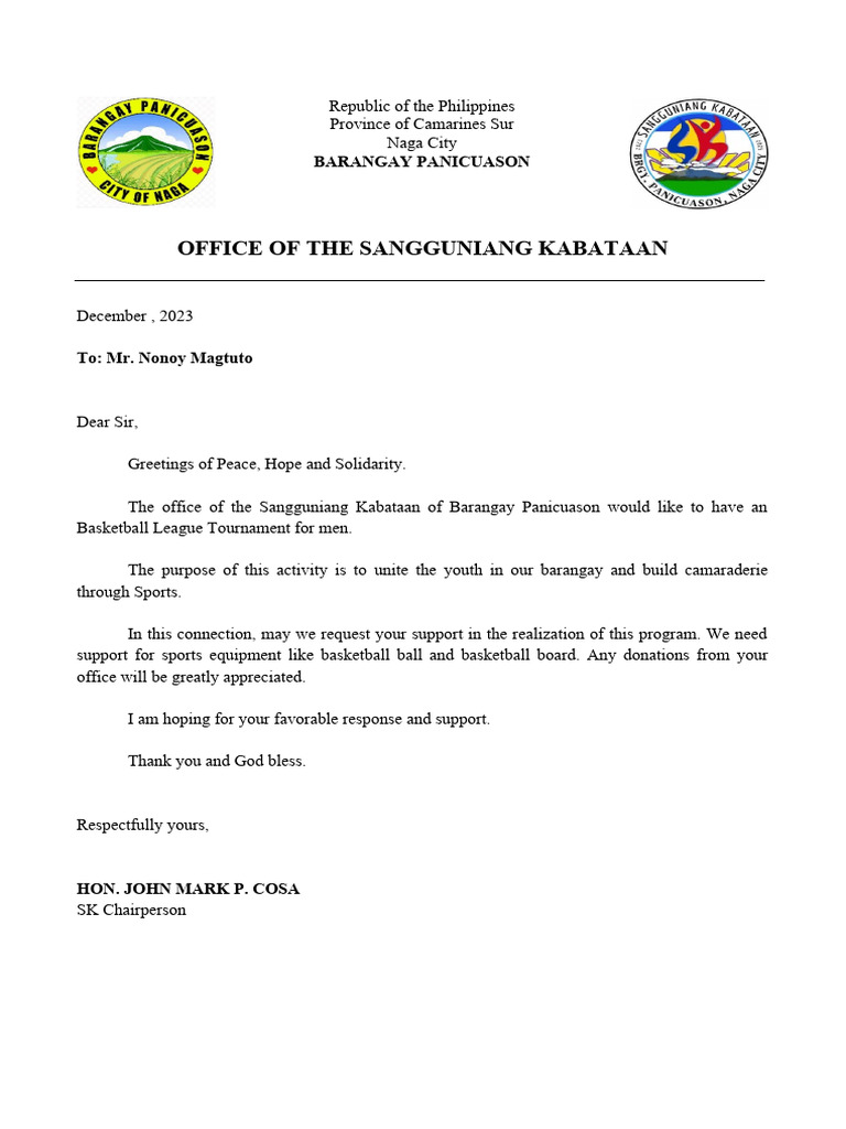 SK Request Letter Sports Equipment PDF