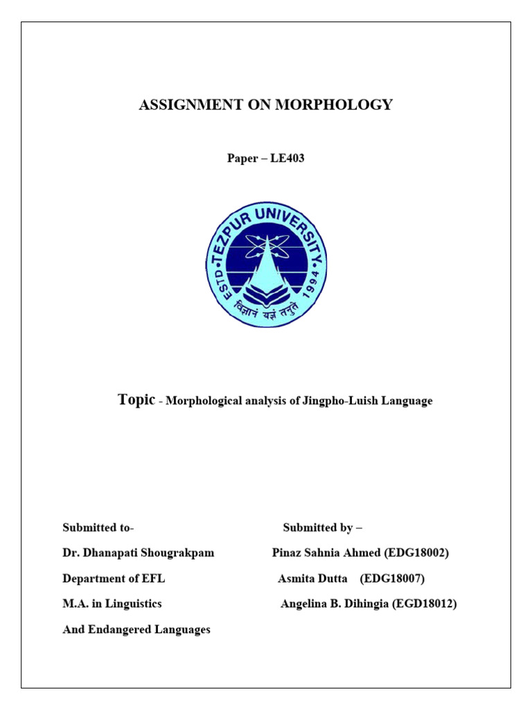 Assignment On Morphology Pdf