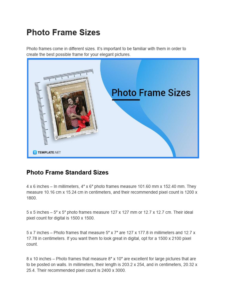 Frame and Photo Sizes from Inches to cm