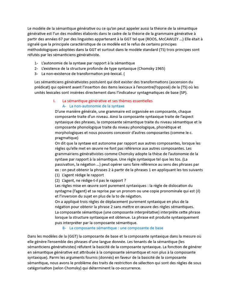 Le Modèle de La Sémantique Générative Ou Ce Qu PDF
