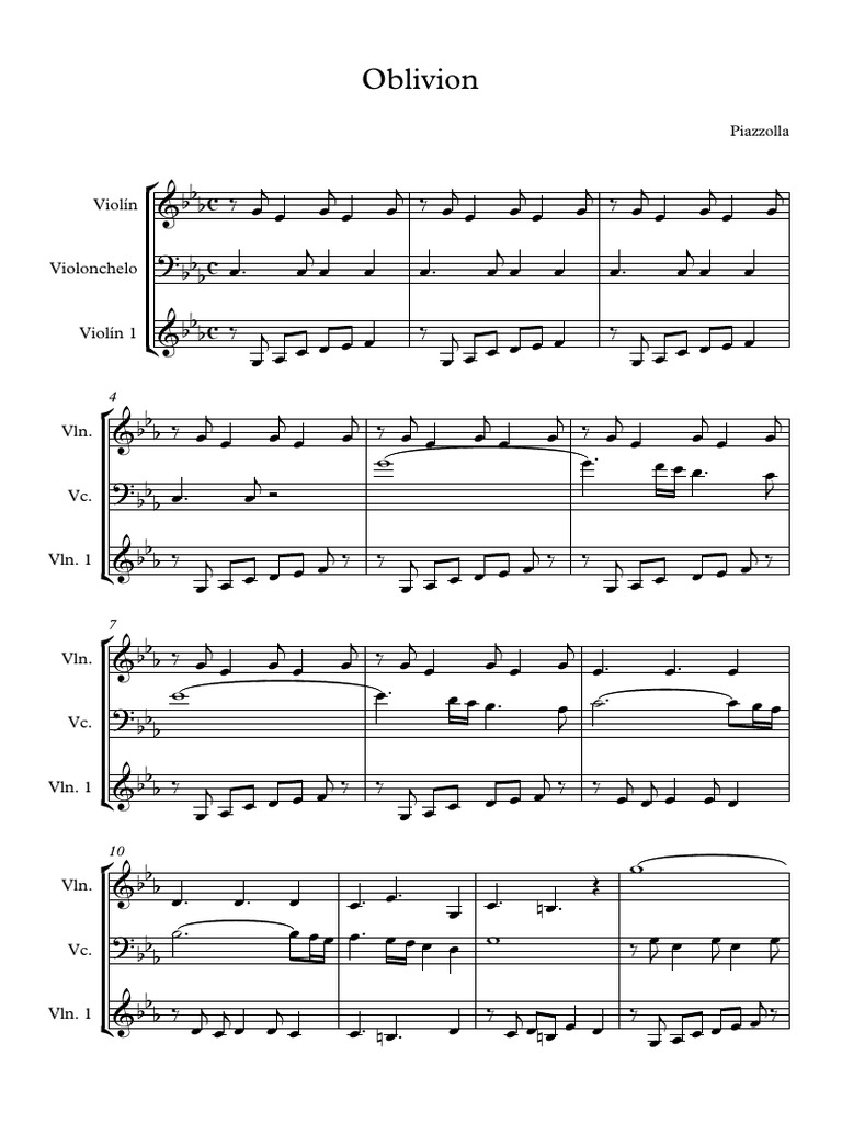 Oblivion Violin Cello and Violin Ripieno Partitura y Partes | PDF ...