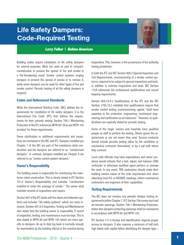 Life Safety Damper CodeRequired Testing PDF Duct (Flow) Fire