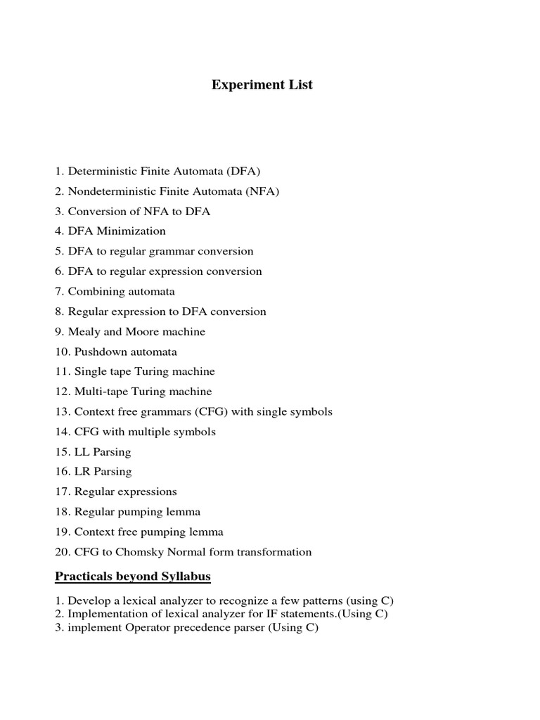 TOC Lab Manual: DFA and Automata Experiments | PDF | String (Computer ...