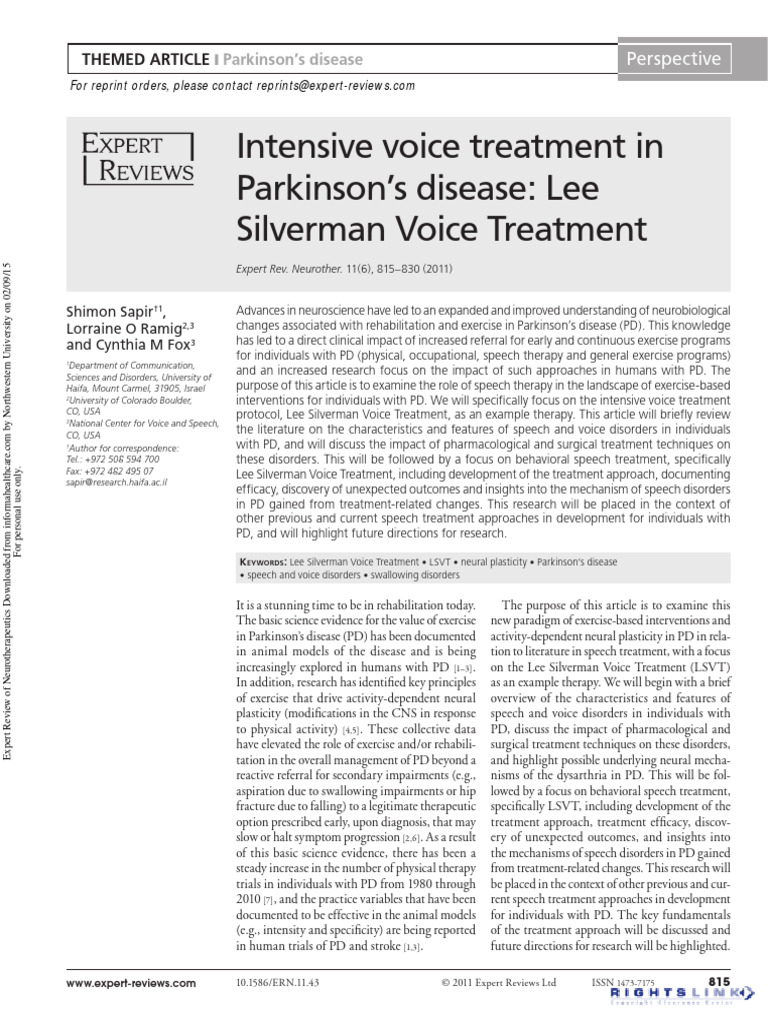 Programa de Lee Silverman | PDF | Parkinson's Disease | Therapy