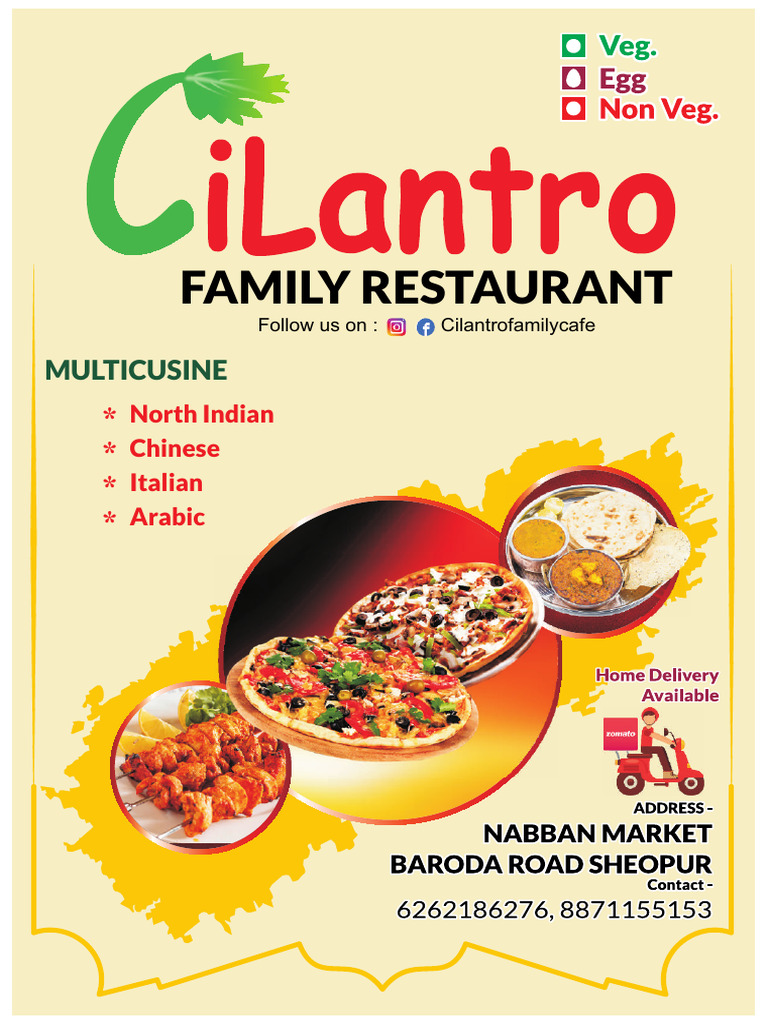 Cilantro Restaurant Menu 2025 | PDF