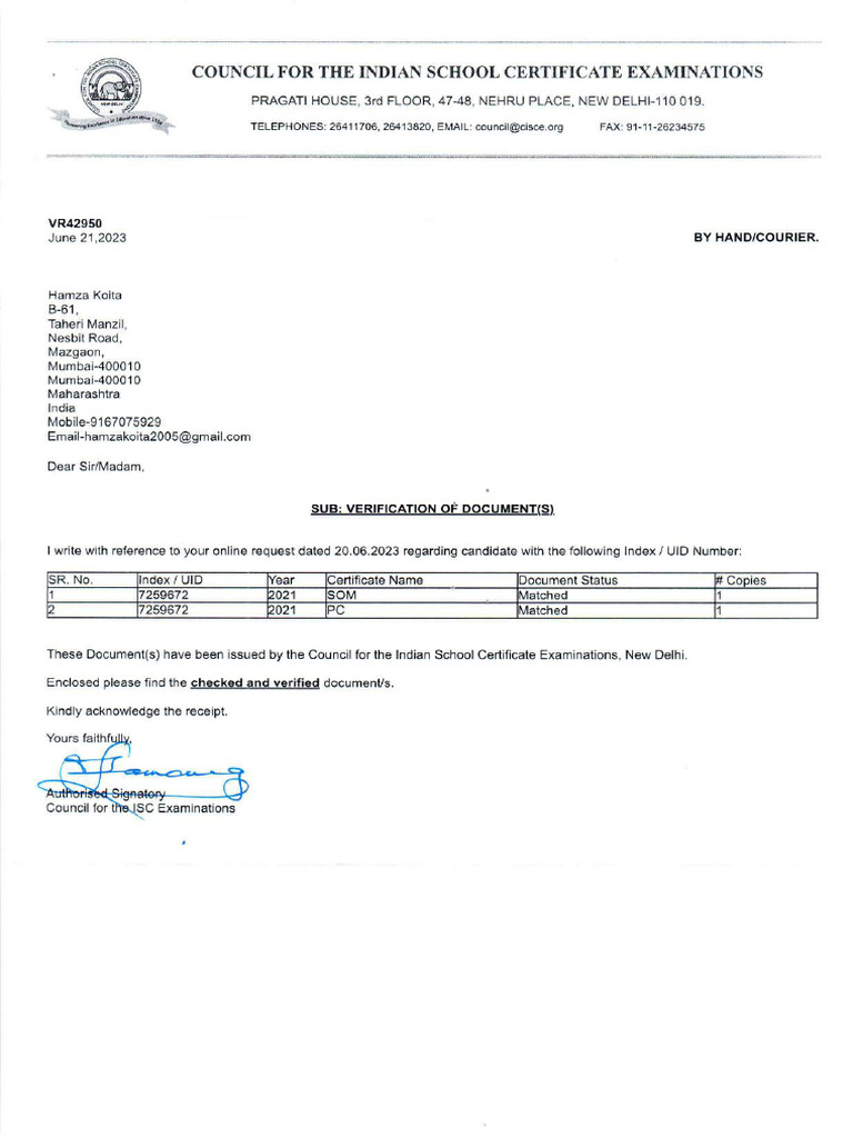 Icse verification covering letter compressed pdf