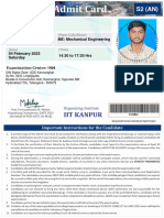 C109 B62 Admit Card