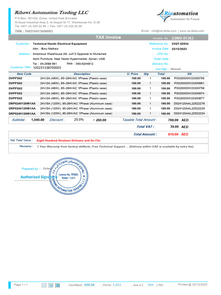 Technical Invoice for Electrical Equipment | PDF | Government Finances ...