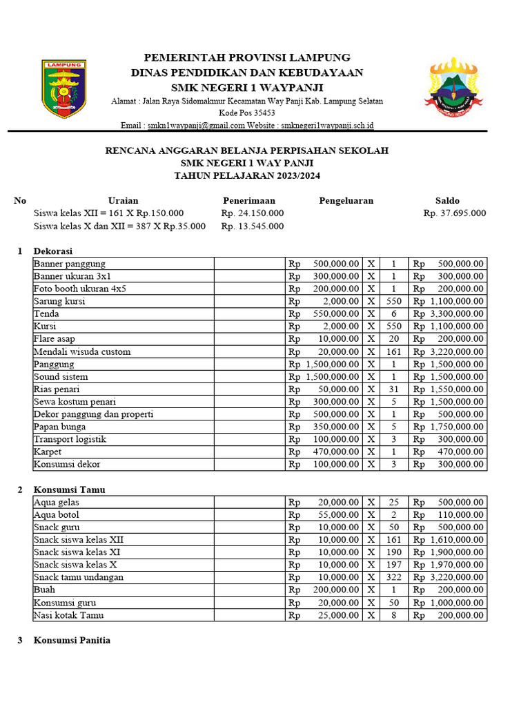 RAB_Perpisahan | PDF