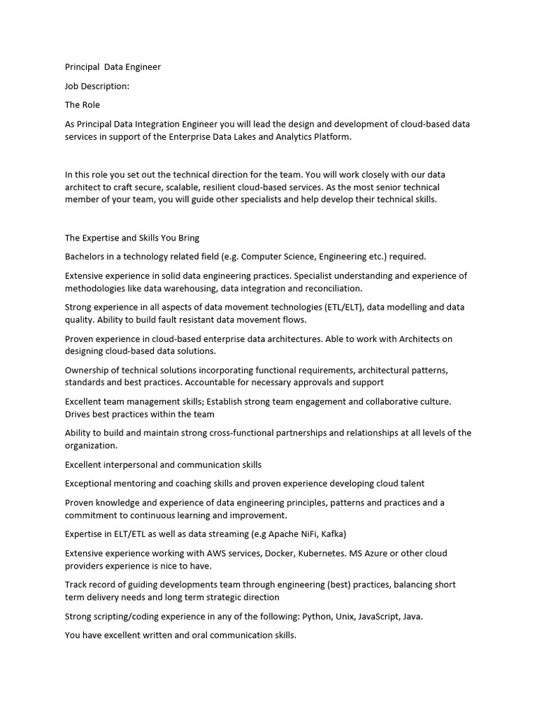 Principal Data Engineer Role Overview | PDF | Cloud Computing | Data