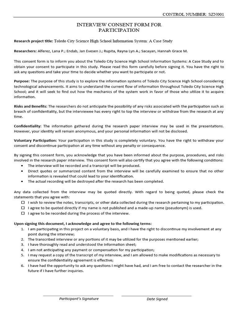 For Ss New Interview Consent Form | PDF | Consent