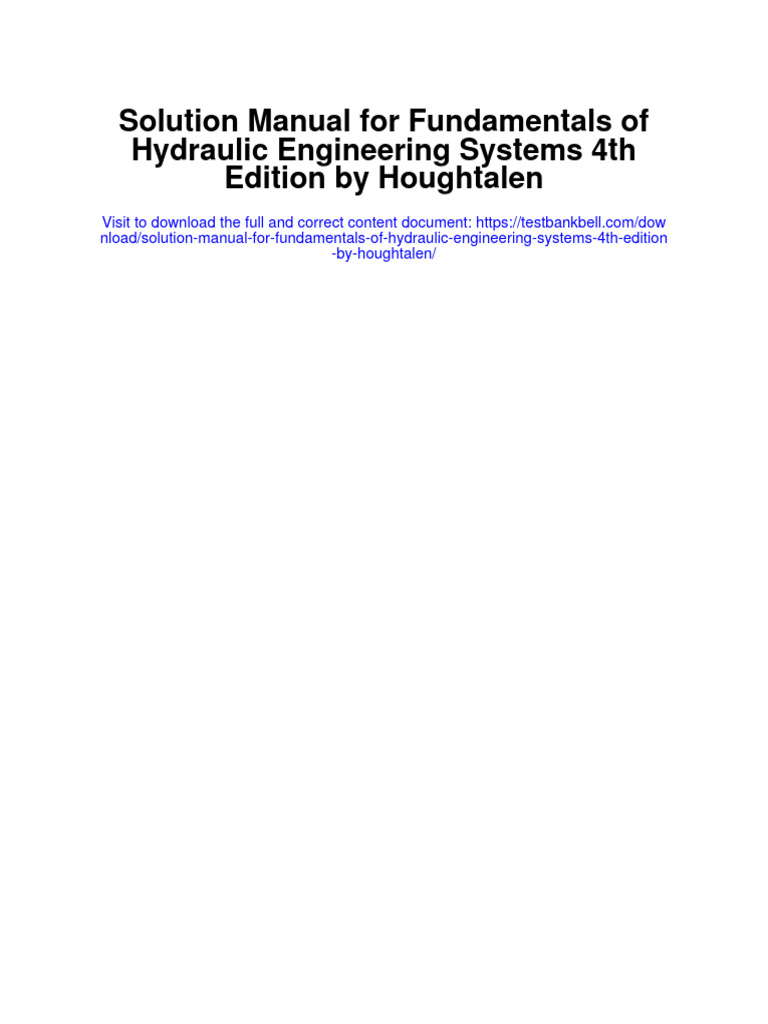 Solution Manual For Fundamentals of Hydraulic Engineering Systems 4th