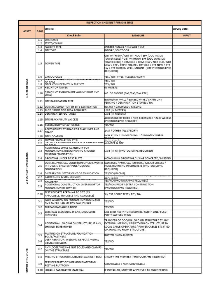 Image showcasing EnB Site Inspection Checklist | PDF | Foundation (Engineering) | Screw