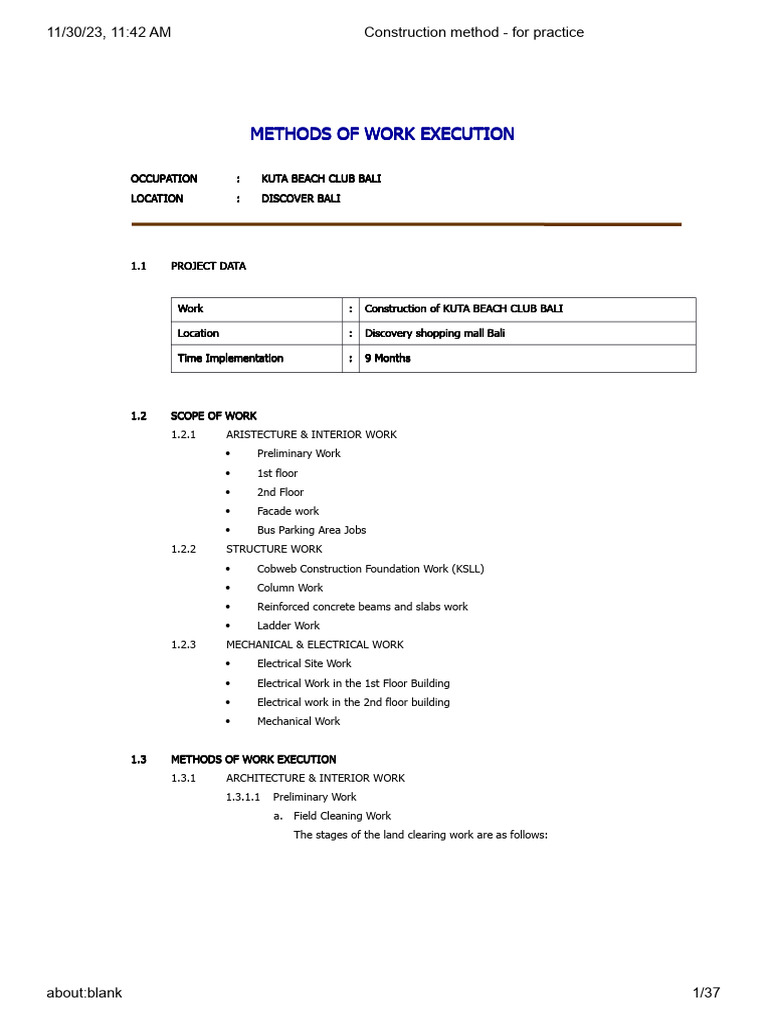 Kuta Beach Club Bali Construction Guide | PDF