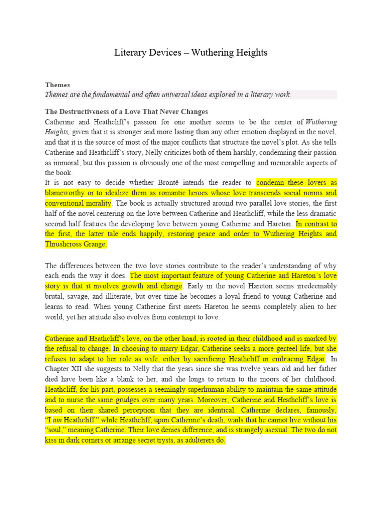Literary Devices WH PDF Heathcliff (Wuthering Heights