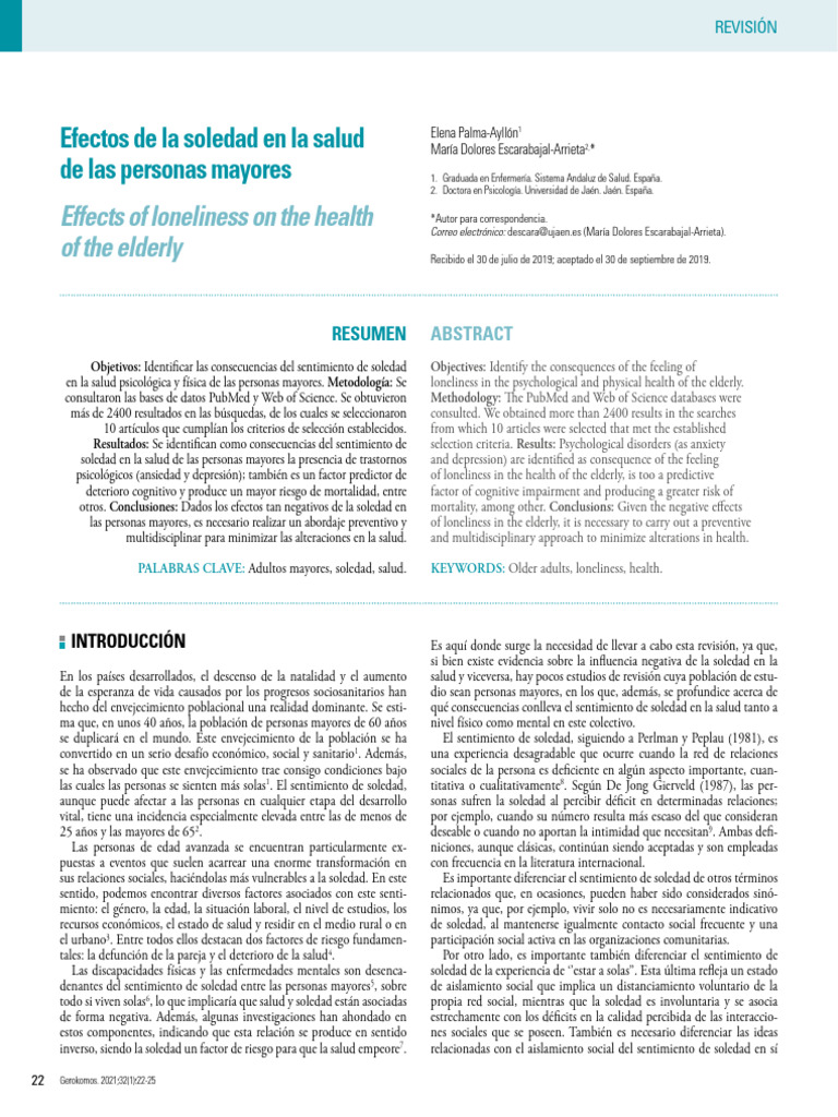Efectos de la soledad en la salud de mayores | PDF | Soledad ...