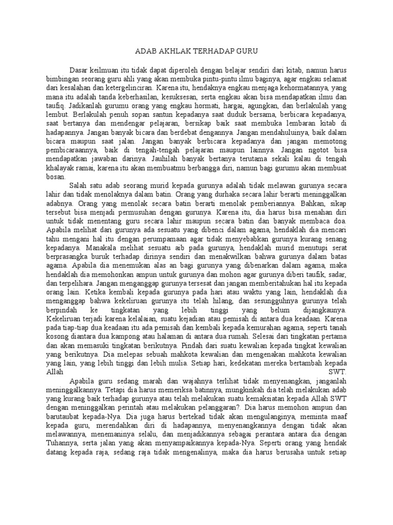 Adab Akhlak Terhadap Guru