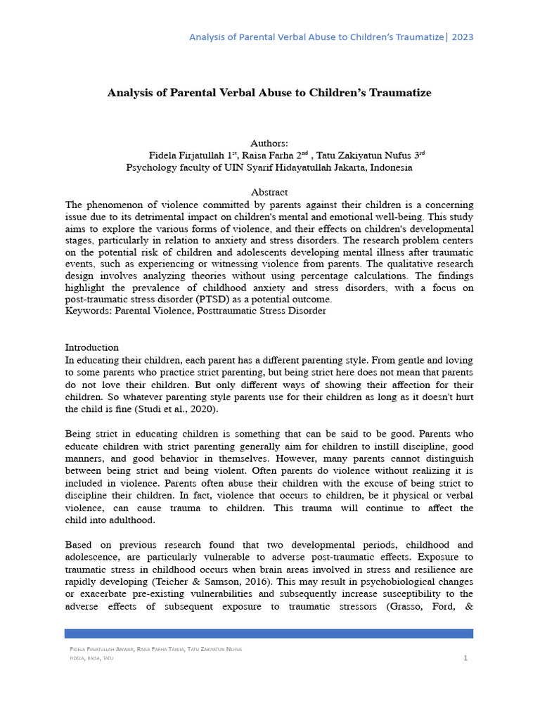 Parental Verbal Abuse and Child Trauma | PDF | Psychological Trauma ...