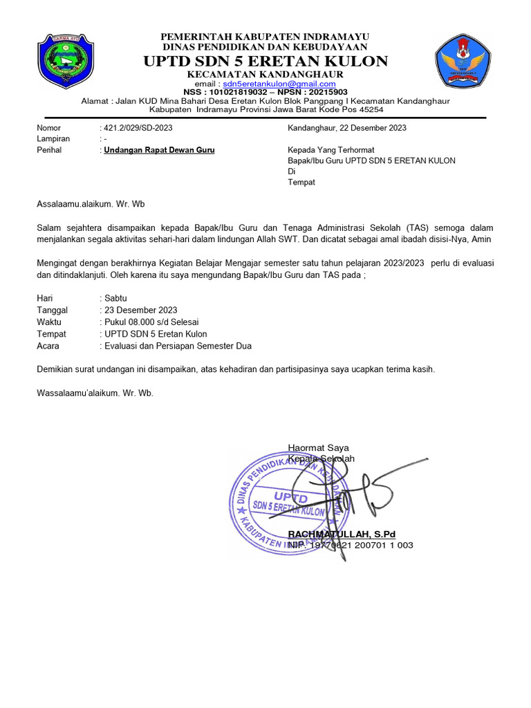 Surat Undangan Rapat Sekolah | PDF