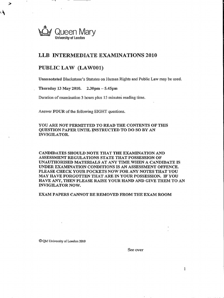 2010 LAW001 Public Law exam paper PDF