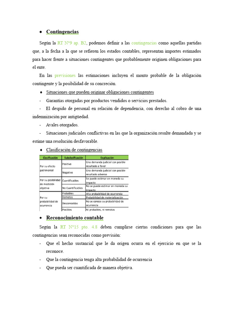 Contingencias: Definición y Tratamiento Contable | PDF | normas ...