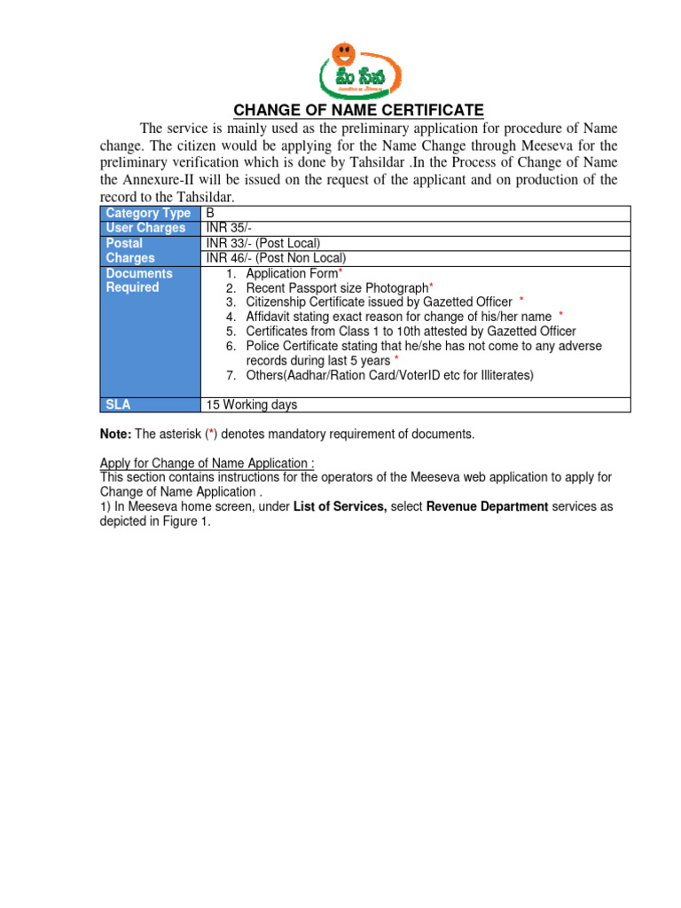 Meeseva user manual for kiosks change of name certificate ver 1 1