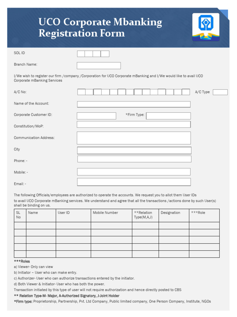 UCO Corporate mBanking Registration Form | PDF | Business | Justice