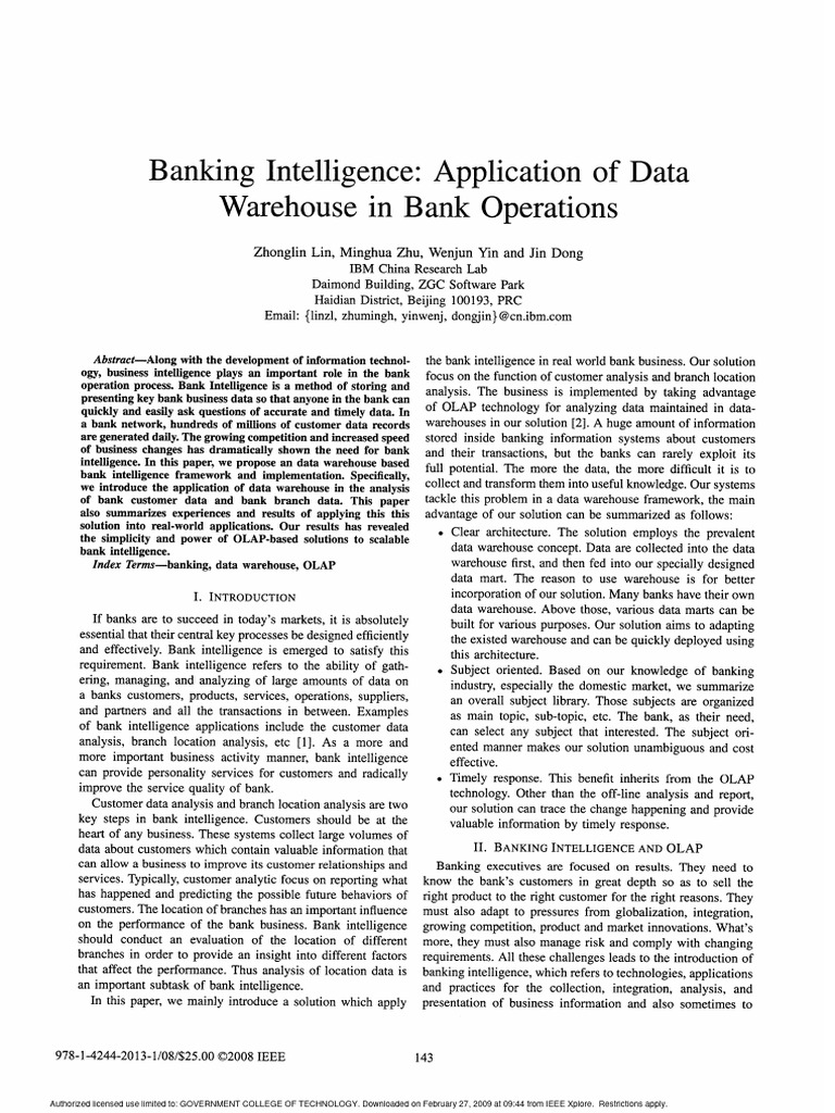 Data Warehouse for Banking Intelligence | PDF | Data Warehouse | Data