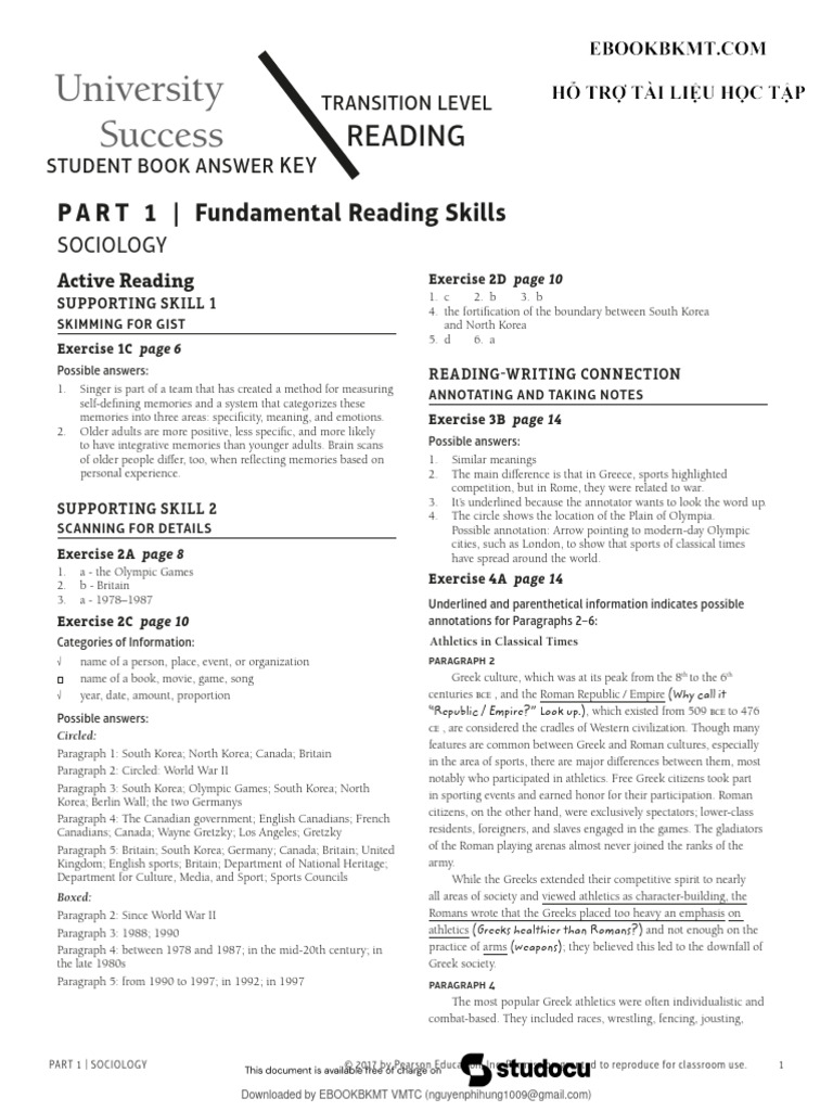 University success transition level answer us tl reading sb answer key