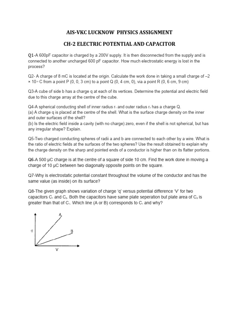Elecltric Potential and Capacitor Xii Assignment | PDF
