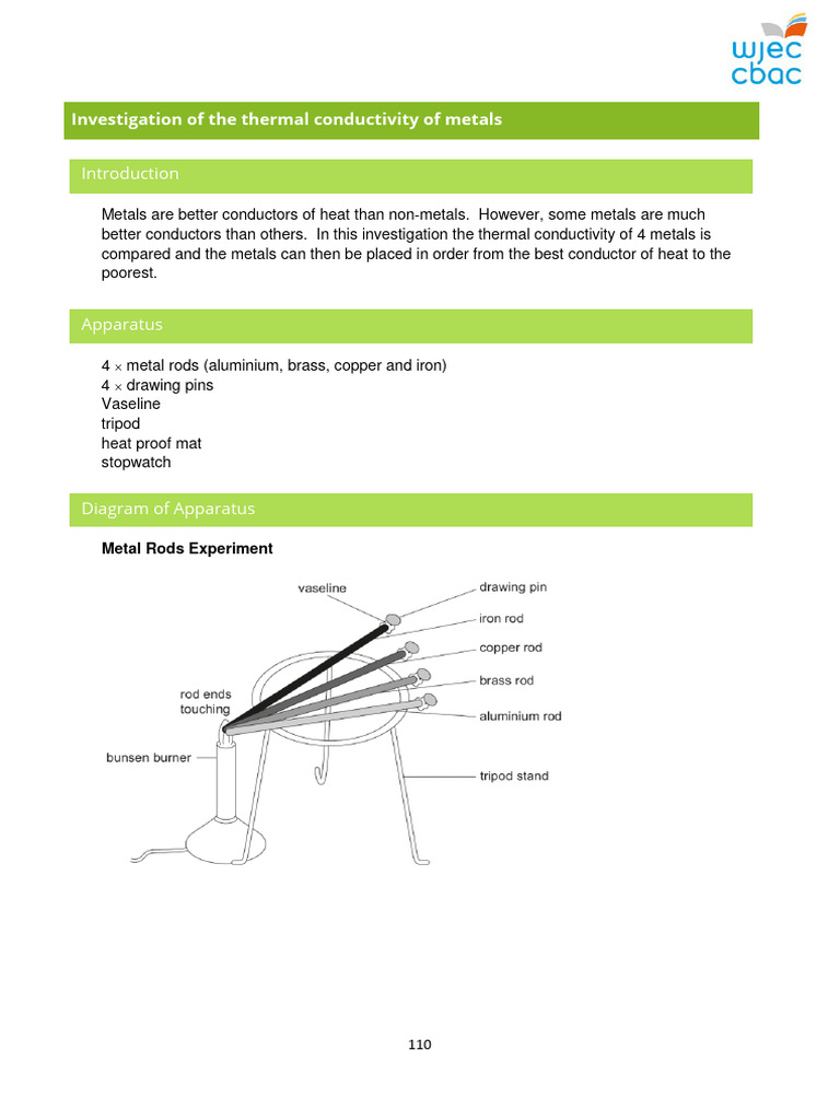 Thermal Conductivity of Metals Experiment | PDF