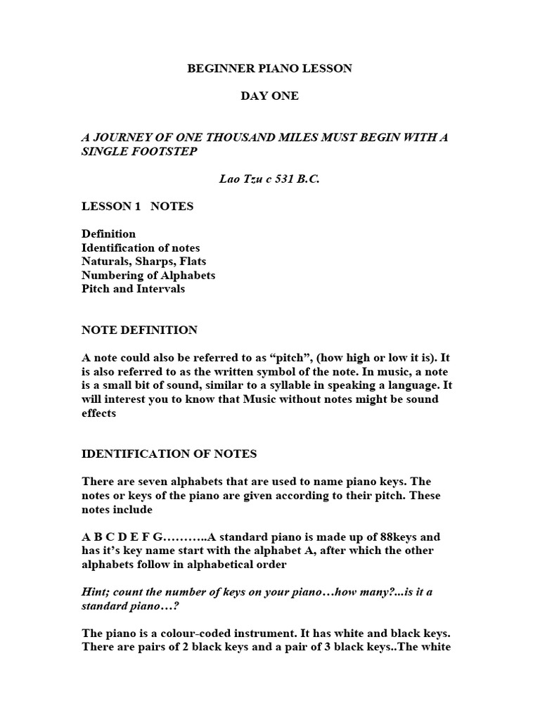 Beginner Piano Lesson: Note Basics | PDF | Pitch (Music) | Interval (Music)